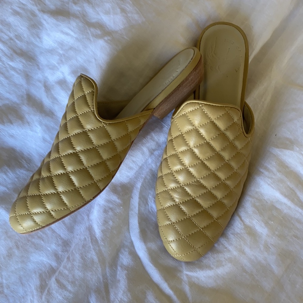 Bird of Flight quilted slide mules wheat size 7